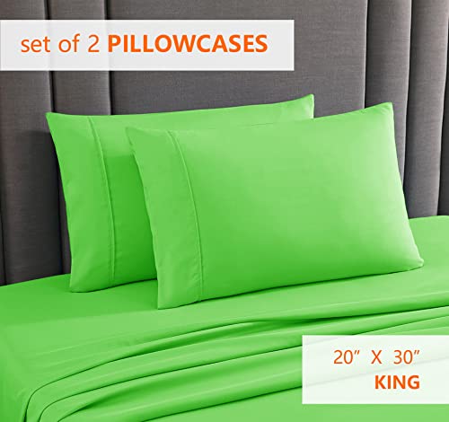 King Lime Green Pillow Case Set of 2 - Double Brushed Microfiber