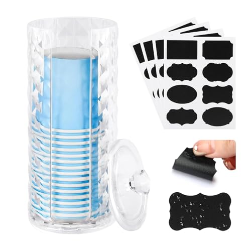 Cotton Pad Holder & Disposable Cup Dispenser with Lid - White