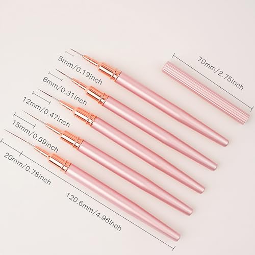 WOKOTO 5-Piece Rose Gold Nail Art Liner Brush Set - Fine Detail & Striping