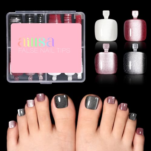 AILLSA Cat Eye Press On Toenails 120 Pcs Short Square Fake Toe Nails