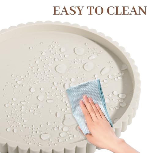 9" Round Silicone Bathroom Tray, Minimalist Vanity Organizer in Beige