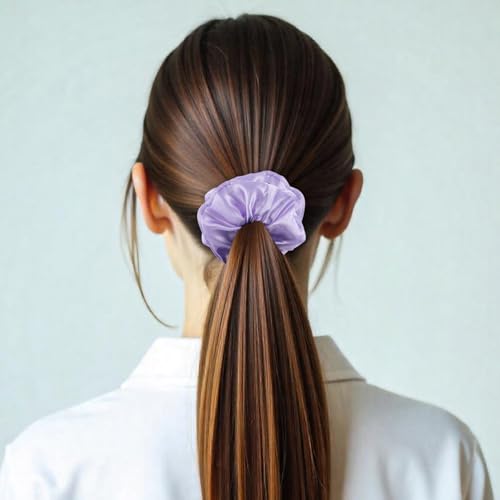 Purple Satin Silk Hair Scrunchies 6Pcs 4.5 Inch Soft Hair Ties for Women