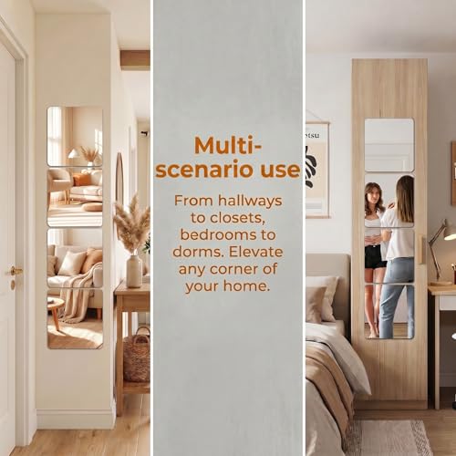 4-Pack Acrylic Mirror Tiles, 8 x 8 Inch Stick-On Shatter-Resistant Mirrors