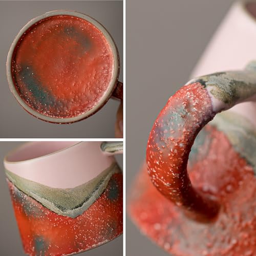 Peach-Pink Handmade Ceramic Coffee Mug 8 OZ - Espresso Cup with Handle