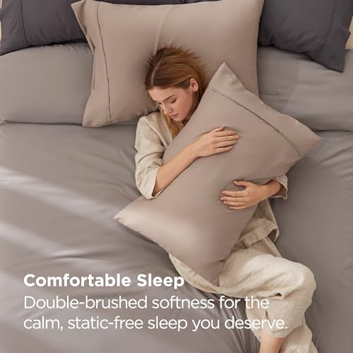Bedsure Queen Pillow Cases Set of 2 - Khaki Microfiber, 20x30 Inches