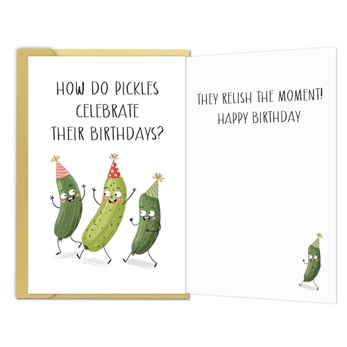 Funny Pickle Birthday Card for Foodies - Humorous 10 Pack