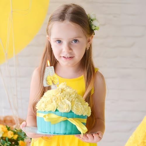 Number 4 Birthday Candle with Yellow Bow Cake Topper Decoration