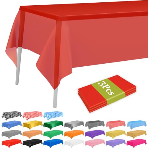 Red Disposable Rectangular Tablecloth 54 x 108 Inch for Party Celebrations - 3 Pack