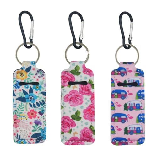 TIKIYOUN Chapstick Holder Keychain Neoprene Lip Balm Case 3 Pcs
