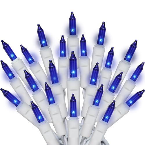 Blue Christmas String Lights 100 Count White Wire Indoor Outdoor Decor