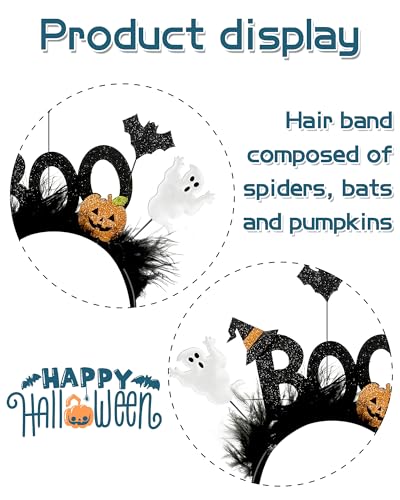 Halloween Headband with BOO Text Ghost Pumpkin and Bats
