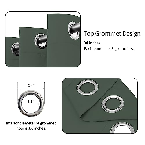 Easy-Going Greyish Green Thermal Grommet Blackout Curtains, 2 Panels 34x63