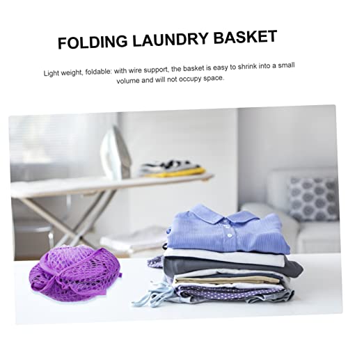 Collapsible Laundry Hamper with Side Pocket - Purple Mesh Basket