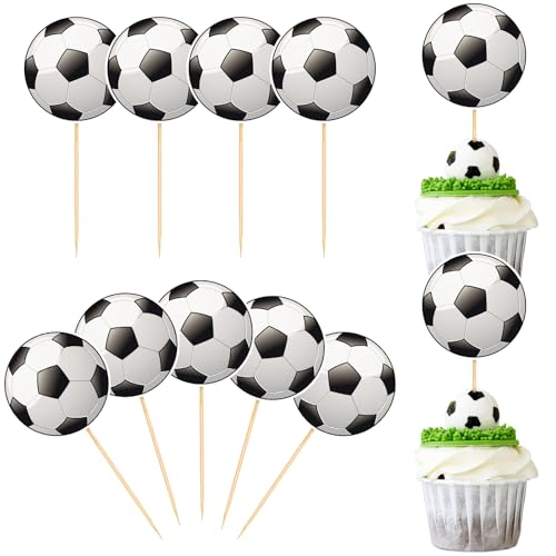 40 Pcs Soccer Cupcake Toppers for Birthday Party Decorations