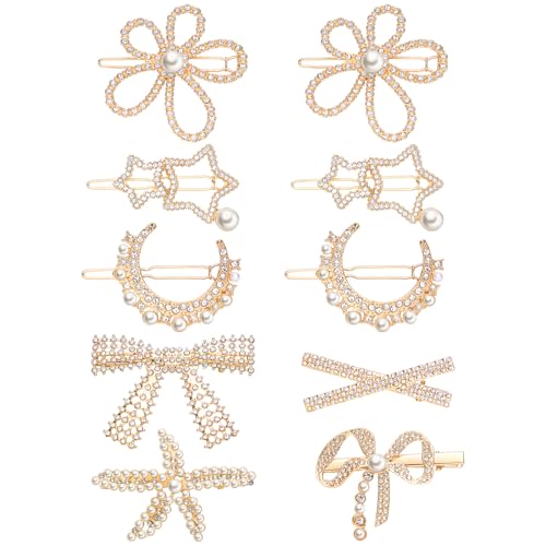 XunYee 10 Pcs Rhinestone Butterfly Flower Hair Clips Metal Barrettes