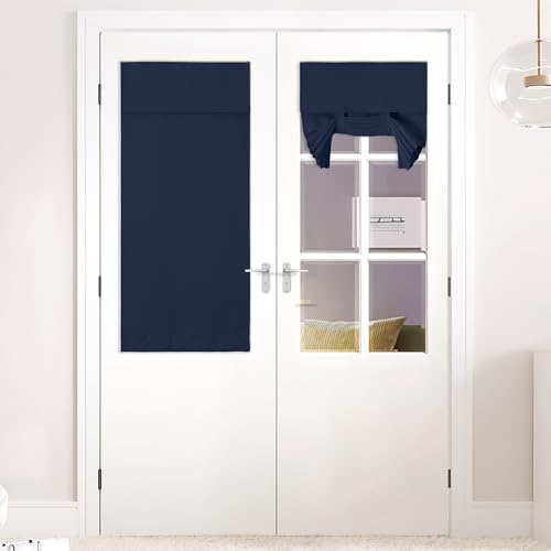 NICETOWN Navy Blue Blackout French Door Curtain, 26"W x 50"L, Adhesive