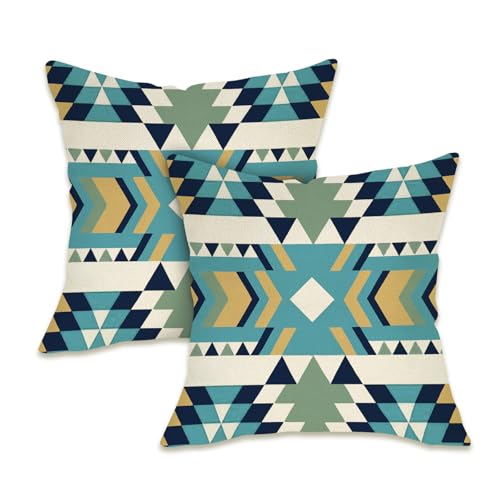 Southwest Native American Throw Pillow Covers, 2-Piece Cotton Linen Set