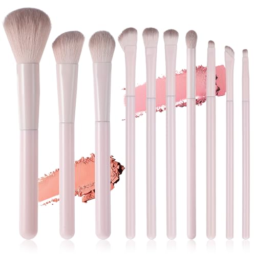 10-Piece Pink Eye Makeup Brush Set - Synthetic Eyeshadow & Contour Brushes