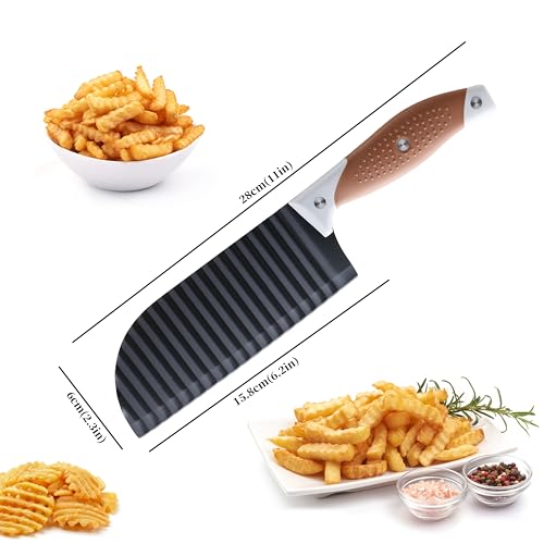OLULU Crinkle Cutter for Veggies, Stainless Steel Wavy Fry Slicer