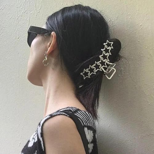 Silver Star Large Metal Hair Claw Clip Nonslip Metallic Jaw Clamp
