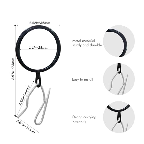 Limon Home 20-Pack Black Metal Curtain Rings & Hooks, 1.1" Diameter