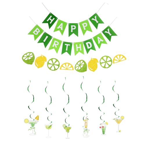 Green Margarita Birthday Decorations Set with Banner & Streamers