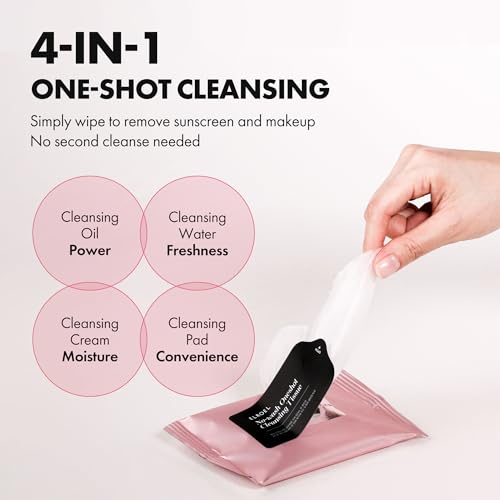 ELROEL No-Wash Cleansing Wipes - 4-in-1 Makeup Remover & Facial Cleansing Tissues with Hot Spring Water and Green Tea (10 Sheets)