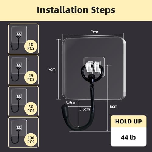DTmasao Heavy-Duty Wall Hooks - 2 Pack, 44 lbs Capacity, Waterproof