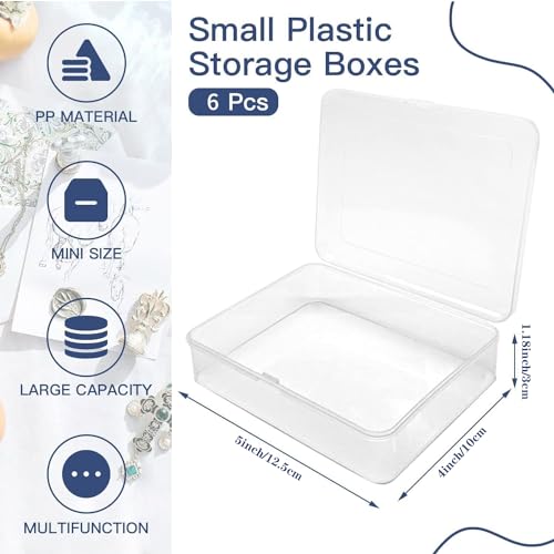 Mini Plastic Storage Containers - 6 Pcs Rectangle Boxes for Crafts