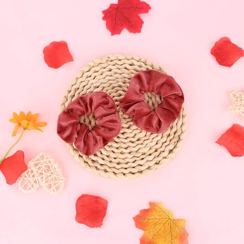 Red Velvet Hair Scrunchies 2-Pack Soft Elastic Ponytail Holders for Women
