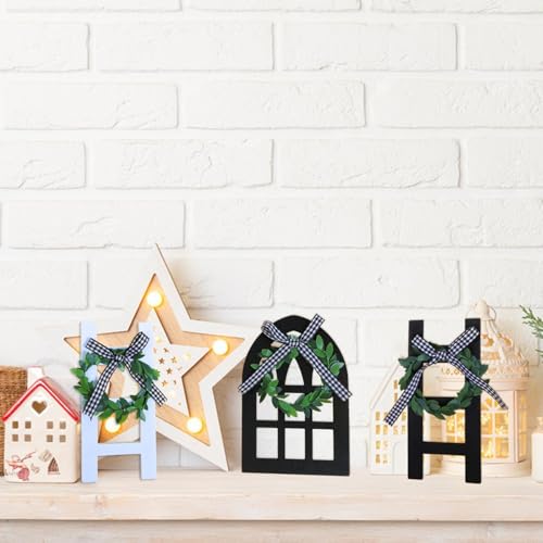 Wooden Window Ladder Sign Set - Rustic Holiday Tiered Tray Decor