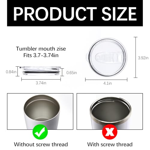 2 Pack 30 oz Tumbler Replacement Lids Plastic Splash Covers tops for 30 oz coffee cup lids Clear Cup Covers for Inner diameter 3.62 to 3.66 Inch Mouth Tumbler Cooler