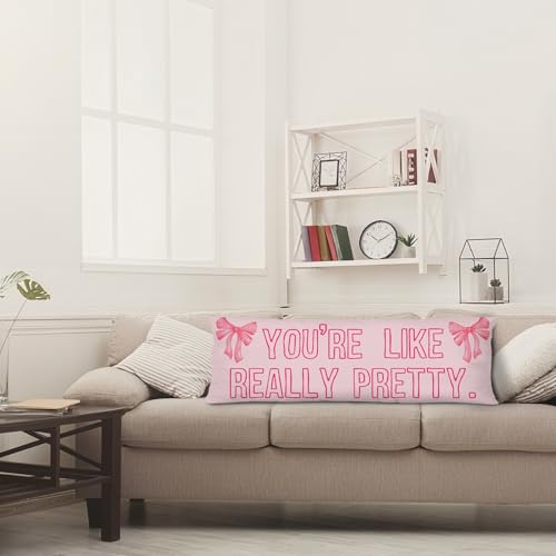 Pretty Pink Bow 20x54 Body Pillow Cover - Soft Flannel Coquette Bedding
