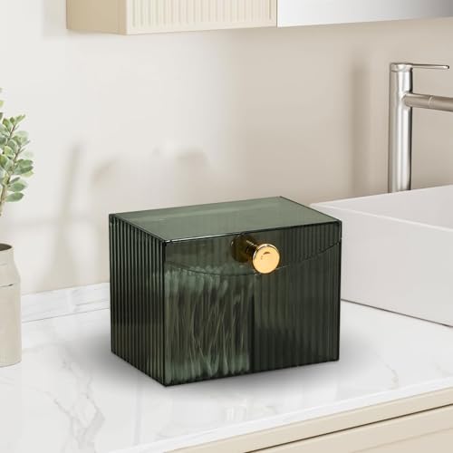 Double Compartment Qtip Holder with Lid - Green Bathroom Organizer