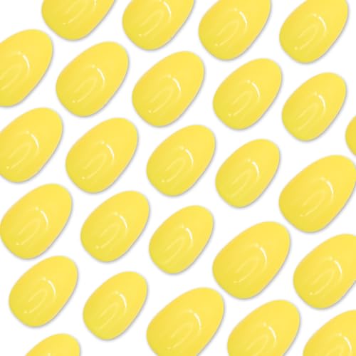 Short Yellow Almond Press On Nails Glossy Fake Nails 24 Pcs