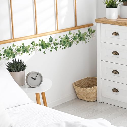 Green Leafy Vine Wall Decals, Peel and Stick Vinyl Plant Wall Stickers