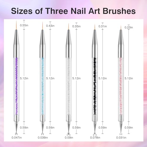 TOCOLES 5 Pcs Nail Art Brush Set Double-Ended Liner Brushes & Dotting Pens