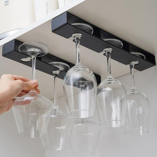 DESONAUT 2-Pack Black Wine Glass Holder Rack - 13 Inch Under Cabinet Storage