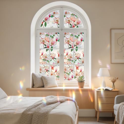 Magnolia Stained Glass Window Privacy Film - 17.5" x 78.7"