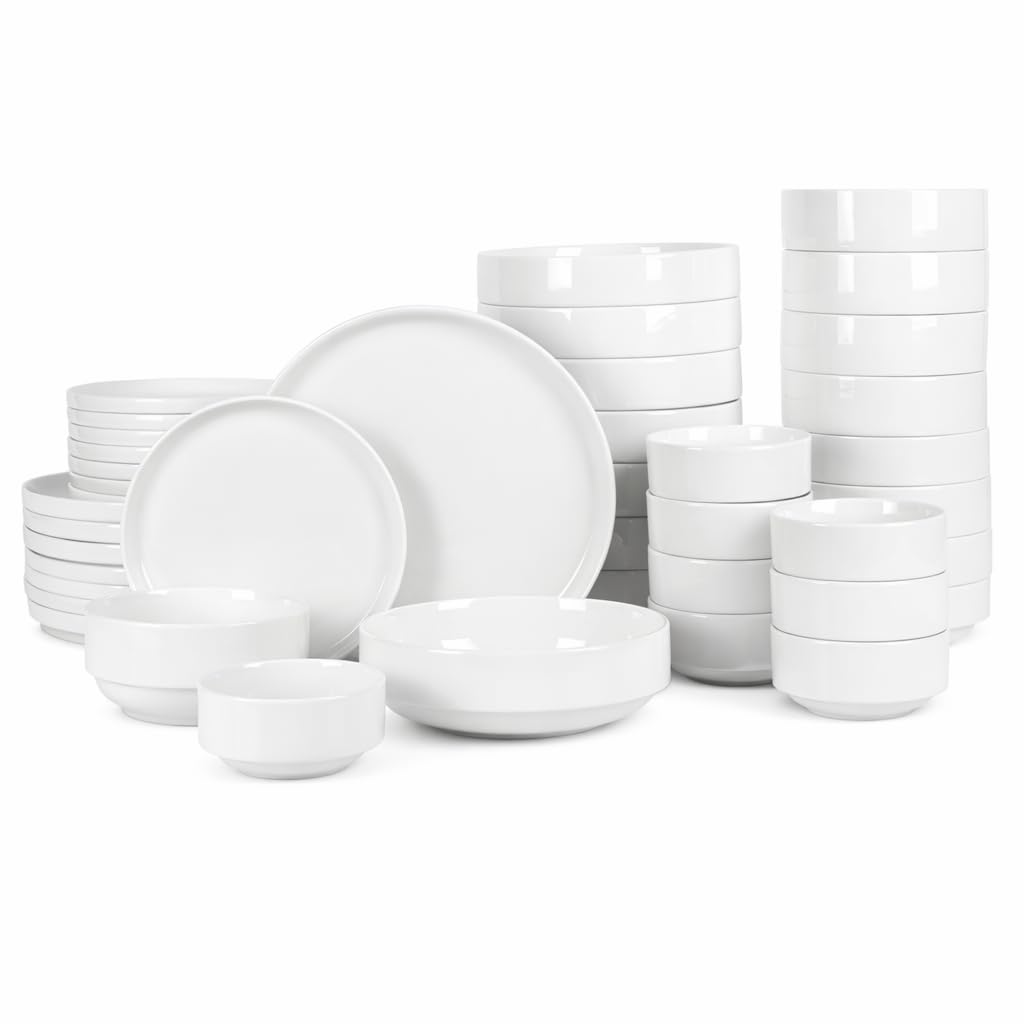 Gibson Home Rothernberg 40-Piece White Porcelain Dinnerware Set – Service for 8, Stackable Plates and Bowls, Durable Kitchen Dinner Set