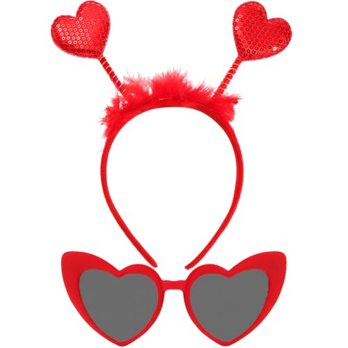 Valentine Heart Headband and Glasses Set - Red Sequin Outfit Accessory