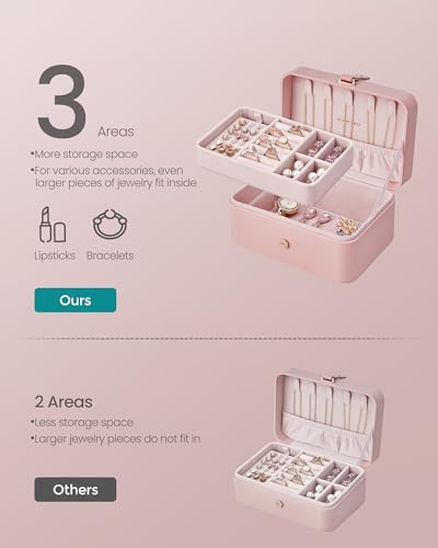 SONGMICS Travel Jewelry Organizer - 2-Layer Portable Jewelry Box in Jelly Pink