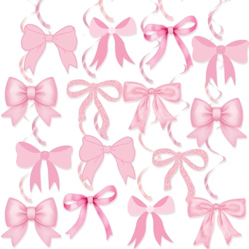 Pink Bow Hanging Swirls Decorations - 20 Pack Party Decor