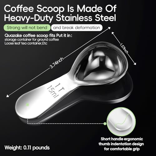 Quazake 18/8 Stainless Steel Coffee Scoop - 1 Tablespoon (15ML) - 2 Pack