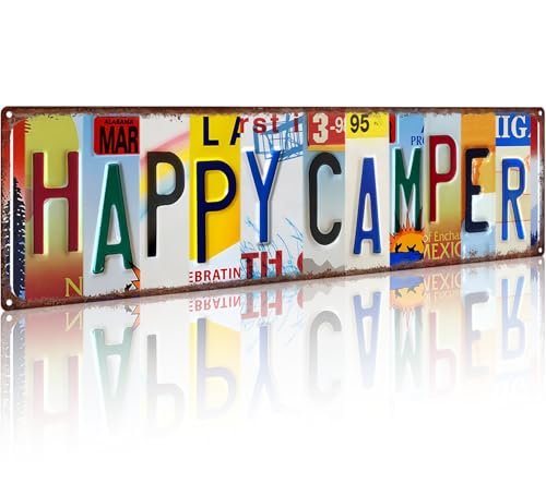 Happy Camper Vintage Tin Sign for RV Lovers | 16 x 4 Inches