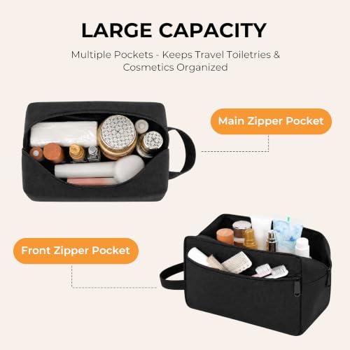 INTARN Waterproof Travel Toiletry Bag for Men and Women, Black Cosmetic and Shaving Kit Organizer