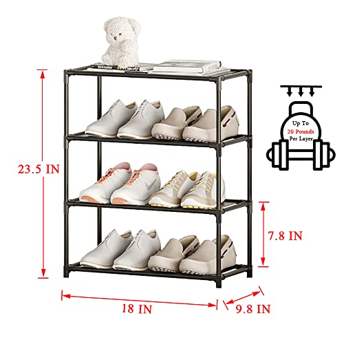 Vockot 4-Tier Narrow Shoe Rack - Sturdy Stackable Organizer for 6-8 Pairs