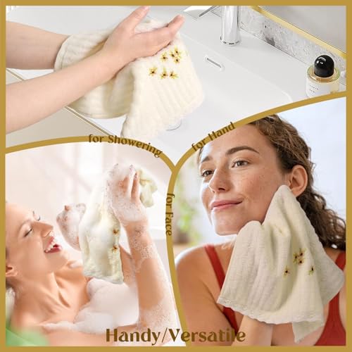 Jacquotha Floral Embroidered Wash Cloths - Cream 4 Pack for Face & Body