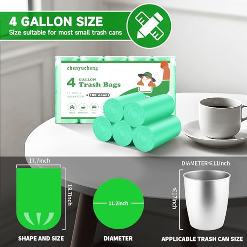 4 Gallon Biodegradable Trash Bags - 100 Count, Unscented Mini Garbage Liners