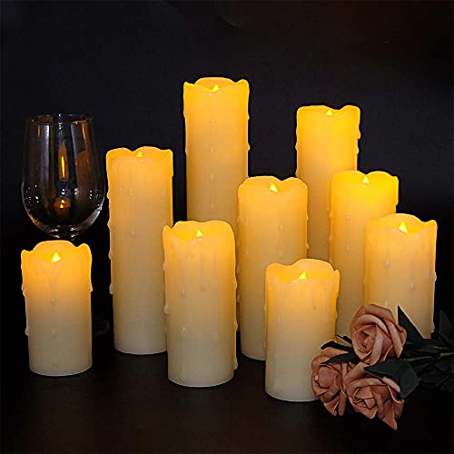9 Pack Flameless Pillar Candles with Remote & Timer - Drip Effect, Safe Battery Operated